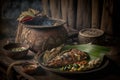 Traditional Dayak food in West Kalimantan, AI generated