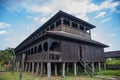 Traditional dayaknese house called Rumah Panjang (Long House) in Pulau Kumala, East Kalimantan, Indonesia.