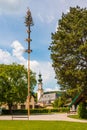 Traditional decorated maypole in alpine village St.Gilgen, Austria