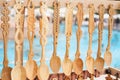 Traditional decorated spoons in a handmade market