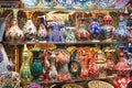 Traditional decorated turkish tableware sold in Grand Bazaar in Istanbul, popular tourist attraction