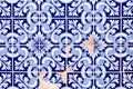 Traditional decoration of the facade of the house in Porto. Typical Portuguese and Spanish ceramic tiles azulejos Royalty Free Stock Photo