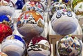 Traditional decorations for christmas in the christmas market of Santa Lucia, Bologna, Italy.