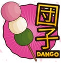 Traditional Delicious Dango in Skewer Ready to Celebrate Hanami Festival, Vector Illustration