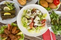 Traditional Delicious Greek foods; fresh greek salad Royalty Free Stock Photo