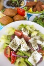 Traditional Delicious Greek foods; fresh greek salad Royalty Free Stock Photo