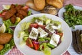 Traditional Delicious Greek foods; fresh greek salad Royalty Free Stock Photo