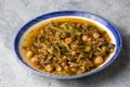 Traditional delicious Turkish food; spinach root dish with chickpeas, Turkish name; Nohutlu mercimekli ispanak koku - basi