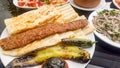 Traditional Delicious Turkish foods; Adana Kebab, Grilled meat Royalty Free Stock Photo