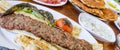 Traditional Delicious Turkish foods; Adana kebab, sis kebab Royalty Free Stock Photo