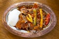 Traditional delicious Turkish foods; grilled meat, iskender doner kebab Royalty Free Stock Photo