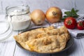 Traditional delicious Turkish foods,minced meat in savoury pastry (Turkish name ci borek or cig borek