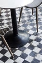 Traditional design old rustic floor tiles detail in spanish cafe