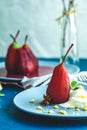 Traditional dessert pears stewed in red wine with wine sauce Royalty Free Stock Photo