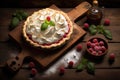 traditional dessert raspberry tyrolean pie with meringue on wooden table