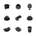 Traditional desserts black glyph icons set on white space Royalty Free Stock Photo