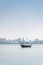 Traditional dhow boat docked in corniche, Doha, Qatar. Royalty Free Stock Photo