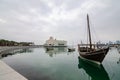 Traditional Dhow boats behind Museum of Islamic Art, Doha, Qatar