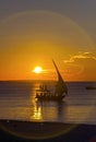 A traditional dhow in Zanzibar, Tanzania, Africa. Sunset dusk sc