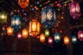 Traditional Dia de Las Velitas lanterns hanging