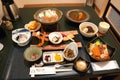 Traditional dinner in a Japanese ryokan Royalty Free Stock Photo