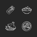 Traditional dish chalk white icons set on black background