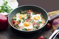 Traditional dish of israeli cuisine Shakshuka on pan