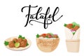 Traditional dish of Jewish cuisine Falafel. Pita sandwich, falafel on the plate and wrap, roll. Vegetarian food with