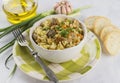 Traditional dish pilaf with meat, rice and vegetables. On white Royalty Free Stock Photo