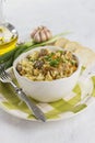 Traditional dish pilaf with meat, rice and vegetables. On white Royalty Free Stock Photo