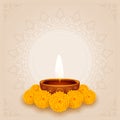 traditional diwali puja background with diya and flower