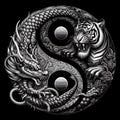 A traditional dragon and tiger in yin yang symbol, dark background Royalty Free Stock Photo