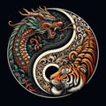 A traditional dragon and tiger in yin yang symbol, dark background Royalty Free Stock Photo