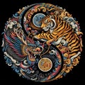 A traditional dragon and tiger in yin yang symbol, dark background Royalty Free Stock Photo