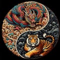A traditional dragon and tiger in yin yang symbol, dark background Royalty Free Stock Photo