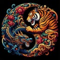 A traditional dragon and tiger in yin yang symbol, dark background Royalty Free Stock Photo