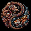 A traditional dragon and tiger in yin yang symbol, dark background Royalty Free Stock Photo