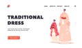 Traditional Dress Landing Page Template. Asian Female Fashion Concept. Positive Characters Wear Kimono Clothes