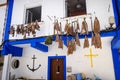 Traditional dried fish in front of a Cudillero house, Asturias, Spain Royalty Free Stock Photo