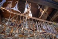 Traditional dried fish in front of a Cudillero house, Asturias, Spain Royalty Free Stock Photo