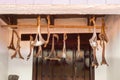 Traditional dried fish in front of a Cudillero house, Asturias, Spain Royalty Free Stock Photo