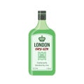 Traditional dry gin in green bottle. Alcohol drink. Flat style.