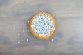 Traditional Dutch birth celebration biscuit with blue muisjes