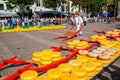 Traditional Dutch cheese market on the market square in Alkmaar, The Netherlands. September 3, 2010