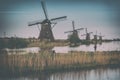 Traditional dutch countryside, landscape famous village of mills Kinderdijk, Netherlands Royalty Free Stock Photo