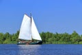 Traditional Dutch Flat Bottom Sailing Ship on Hansmar Lake in De Alde Feanen National Park, Friesland, Netherlands