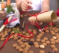 Traditional Dutch holiday for children Sinterklaas. Winter holidays in Europe and the Netherlands. background with pepernoten and Royalty Free Stock Photo