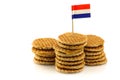 Traditional Dutch mini waffles with flag toothpick Royalty Free Stock Photo