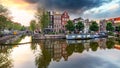 Traditional Dutch old houses on canals in Amsterdam, Netherland