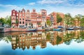 Traditional Dutch old houses on canals in Amsterdam, Netherland